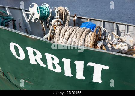 Monete di corda su M/S Orbiit diving support vascello ponte Foto Stock
