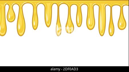 Flussi di liquido giallo. Miele. Vernice a flusso spesso. Crema dolce o muco. Le gocce slittano. Oggetto isolato su sfondo bianco. Telaio Illustrazione Vettoriale