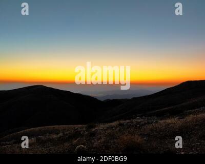 Vista al tramonto sul Monte Nemrut, Adiyaman, Turchia. Foto Stock
