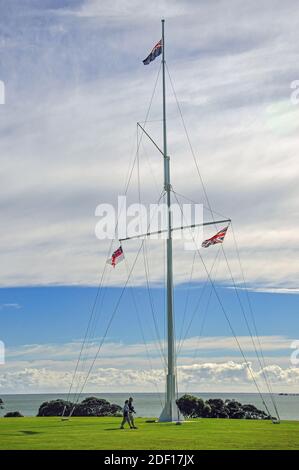 La Naval Flagstaff, Waitangi Treaty Grounds, Waitangi, Baia delle Isole, regione di Northland, Isola del nord, Nuova Zelanda Foto Stock