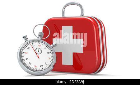Kit di pronto soccorso con cronometro classico, rendering 3D Foto Stock