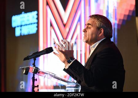 Il Presidente del Consiglio Regionale degli Hauts-de-France Xavier Bertrand parla durante la conferenza stampa di Series Mania il 19 febbraio 2020 a Lille, Francia. Foto di Julie Sebadelha/ABACAPRESS.COM Foto Stock