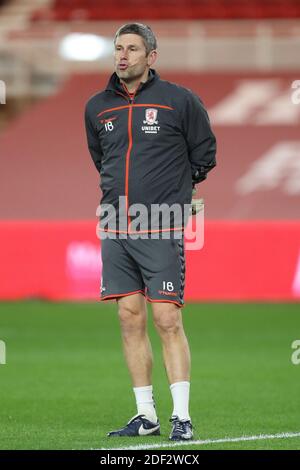 MIDDLESBROUGH, INGHILTERRA. IL 2 DICEMBRE Ian Bennett, allenatore di portiere di Middlesbrough, durante la partita del campionato Sky Bet tra Middlesbrough e Swansea City allo Stadio Riverside, Middlesbrough, mercoledì 2 dicembre 2020. (Credit: Mark Fletcher | MI News) Credit: MI News & Sport /Alamy Live News Foto Stock