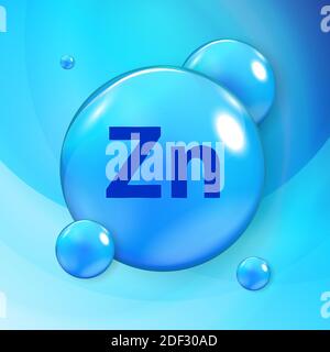 Icona della capsula di Zn Zink blu brillante della pillola minerale. Illustrazione Foto Stock