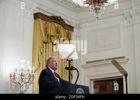 Il presidente DEGLI STATI UNITI Donald J. Trump ha espresso le sue osservazioni durante la ricezione del mese nazionale della storia afro-americana nella stanza orientale della Casa Bianca a Washington, DC, USA, 27 febbraio 2020. Foto di Shawn Thew/Pool/ABACAPRESS.COM Foto Stock