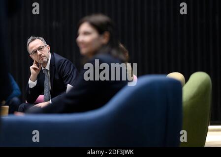 Anne Hidalgo e Emmanuel Gregoire alla stazione F per una conferenza stampa il 5 marzo 2020 a Parigi, Francia. Foto di Eliot Blondt/ABACAPRESS.COM Foto Stock