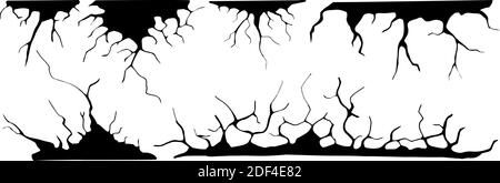 Crepe di terra impostate. Sisma e crepe di terra, effetto di buco, craquelure e tessuto di parete danneggiato. Illustrazioni vettoriali terremoto, crash, distruzione Illustrazione Vettoriale