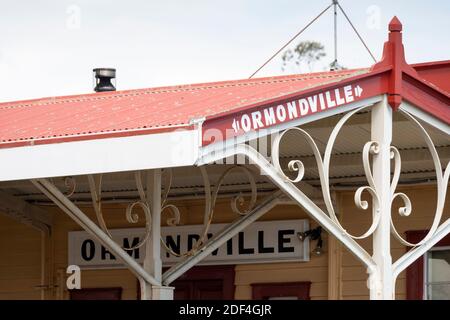 Stazione ferroviaria storica, Ormondville, Central Hawkes Bay, North Island, Nuova Zelanda Foto Stock