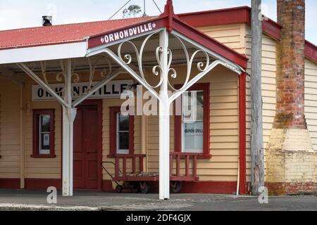 Stazione ferroviaria storica, Ormondville, Central Hawkes Bay, North Island, Nuova Zelanda Foto Stock