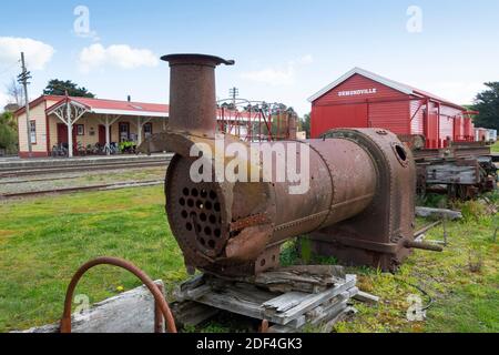 Stazione ferroviaria storica, Ormondville, Central Hawkes Bay, North Island, Nuova Zelanda Foto Stock