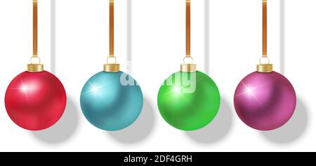 Collezione colorata di palle di Natale isolate su bianco. Illustrazione Vettoriale