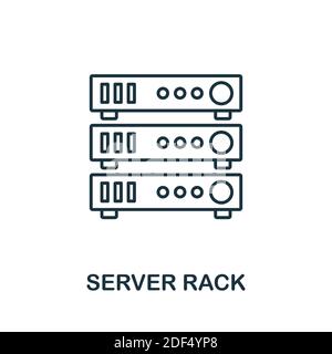 Icona Server rack. Elemento stile linea dalla raccolta dell'organizzazione dati. Icona del rack per thin server per modelli, infografiche e altro ancora Illustrazione Vettoriale