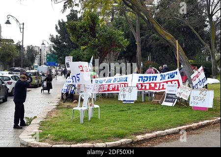 Protesta contro il primo ministro Benjamin Netanyahu Foto Stock