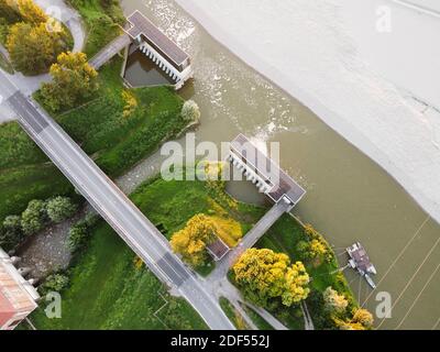 Veduta aerea della città di Boretto, Reggio Emilia, italia Foto Stock