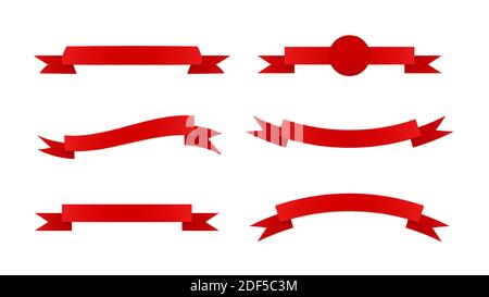 Set di bellissimi nastri di Natale di colore rosso. Illustrazione vettoriale su sfondo bianco. EPS 10 Illustrazione Vettoriale