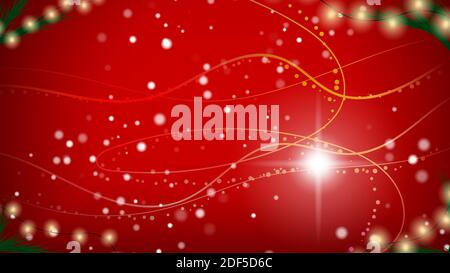 Natale Rosso sfondo festivo. Buon Natale e Felice Anno Nuovo. Colorato. Vacanze invernali. Fiocchi di neve nell'aria. Illustrazione vettoriale EPS 10 Illustrazione Vettoriale