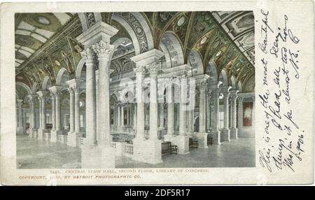 Stair Hall centrale, 2 ° piano, Biblioteca del Congresso., immagine, Cartoline, 1898 - 1931 Foto Stock