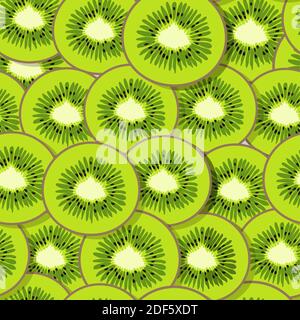 Motivo vettoriale senza cuciture disegnato a mano con fette di frutti di kiwi brillanti Illustrazione Vettoriale