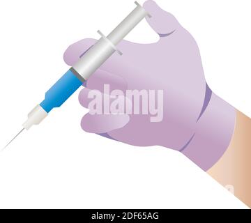 Una siringa nei medici mani in guanti. Illustrazione Vettoriale