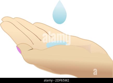 Antisettico in una mano umana. Icone su sfondo bianco. Illustrazione Vettoriale