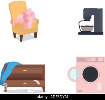 Elettrodomestici e mobili di colore piatto oggetto vettoriale Illustrazione Vettoriale