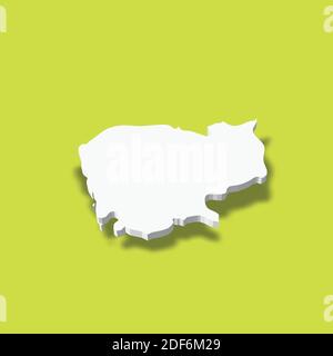 Cambogia - Mappa di silhouette 3D bianca dell'area di campagna con ombra sfumata su sfondo verde. Semplice illustrazione vettoriale piatta. Illustrazione Vettoriale