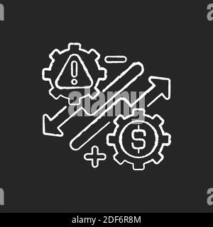 Rischi aziendali icona bianca gesso su sfondo nero Illustrazione Vettoriale