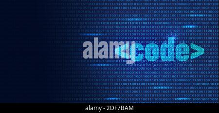 Struttura a reticolo di codice binario geometrico disegno poligonale. Illustrazione vettoriale digitale in poly bassa. Struttura di connessione leggera di grafica moderna. Foto Stock