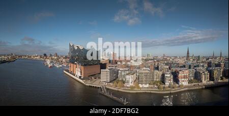 Veduta aerea dello Speicherstadt ad Amburgo Foto Stock