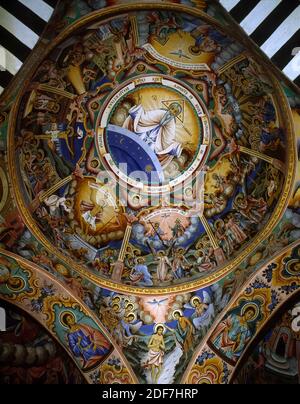 Affresco al monastero di Rila, cupola all'interno, Balcani, Bulgaria Foto Stock