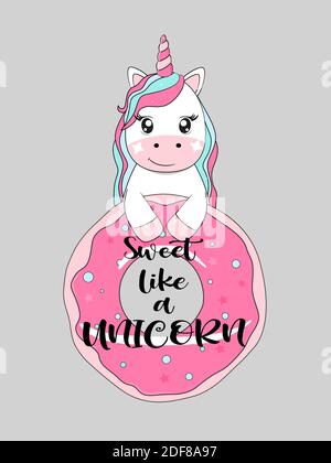 Dolce come un unicorno. Carta con ciambella. Illustrazione vettoriale. Illustrazione Vettoriale