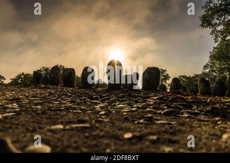 Vista generale del Cromlech Almendres, Evora, Portogallo, Europa. Foto Stock