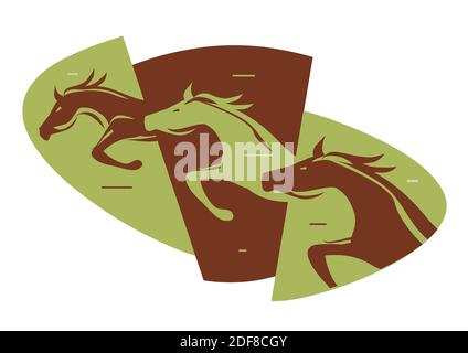 Tre cavalli da corsa, emblema. Illustrazione stilizzata di tre jumping Horseson Dynamic astract background.Vector disponibile. Illustrazione Vettoriale