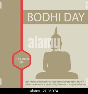 Ogni anno, l'8 dicembre, i buddisti celebrano il bodhi giorno in cui Siddhartha Gautama ha raggiunto l'illuminazione attraverso la meditazione. Illustrazione Vettoriale