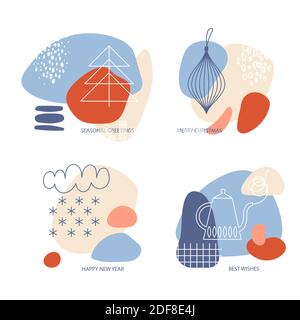 Cartoline e sfondi per le vacanze di Natale per i social media. Illustrazione Vettoriale