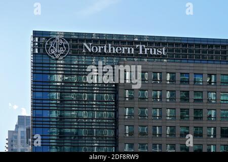 Londra, Regno Unito - 03 febbraio 2019: Filiali del Northern Trust UK a Canary Wharf. NT Corporation è una società di servizi finanziari fondata in Foto Stock
