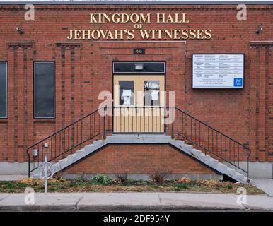 Kingdom Hall, l'ingresso e la facciata dei testimoni di Geova a Ottawa Foto Stock