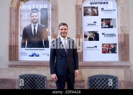Jean-Philippe Vetter, candidato LR Les Républicains si trova in quarta posizione nel primo turno delle elezioni comunali del 2020 a Strasburgo. Strasburgo Nord-est della Francia, il gennaio 2020. Foto di Nicolas Roses/ABACAPRESS.COM Foto Stock