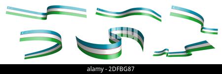 Set di nastri per vacanze. Bandiera dell'uzbekistan sventolando nel vento. Separazione negli strati inferiore e superiore. Elemento di progettazione. Vettore su sfondo bianco Illustrazione Vettoriale