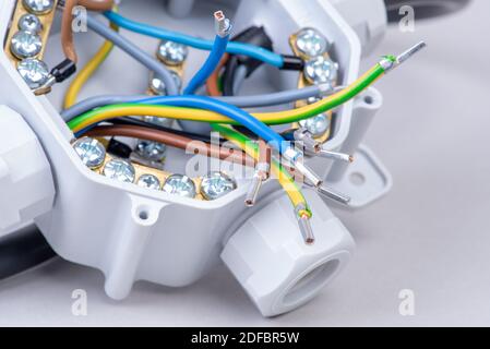 Scatola di derivazione elettrica utilizzata in primo piano per l'elettricità Foto Stock