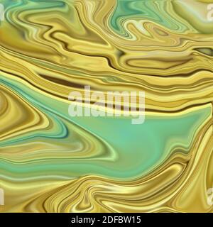 Un'illustrazione delle onde dorate e verdi per un astratto sfondo Foto Stock
