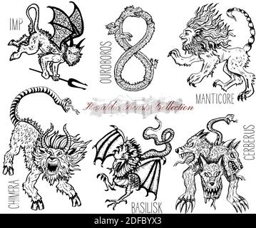 Bacground Mystic con disegni occulti. Illustrazione disegnata a mano, Halloween e concetto esoterico Illustrazione Vettoriale