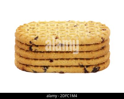 Biscotti o biscotti con frutta secca isolati su bianco Foto Stock