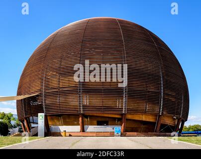 Ingresso al Globe of Science and Innovation al CERN, l'Organizzazione europea per la ricerca nucleare, vicino Ginevra, Svizzera. Foto Stock