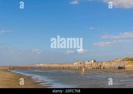 Francia, Somme (80), Baia della Somme, Quend-Plage, yacht di sabbia su Quend Beach Foto Stock