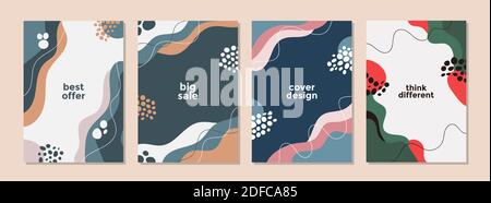 Set di modelli di copertina artistici astratti e creativi con concetto di stagione invernale. Illustrazione Vettoriale