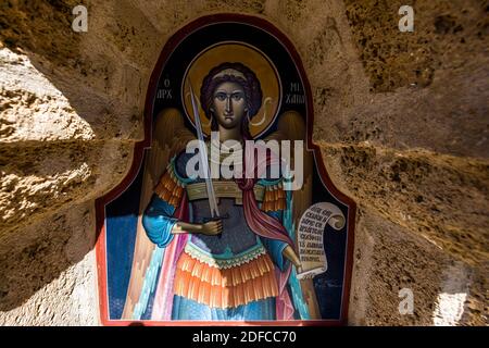 Grecia, Tessaglia, Valle della Penea, Kalambaka, monasteri ortodossi di Meteora, patrimonio mondiale dell'UNESCO, Agia Trias, Santissima Trinità Foto Stock