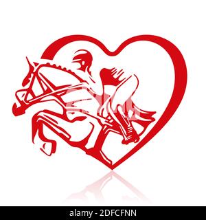 Jockey a cavallo. Logo. Cuore. Salto a cavallo. Eventi equestri. Mostra concorso di salto. Sport. Illustrazione vettoriale Illustrazione Vettoriale