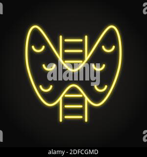 Icona della tiroide al neon nello stile della linea. Simbolo dell'organo interno umano. Illustrazione vettoriale. Illustrazione Vettoriale