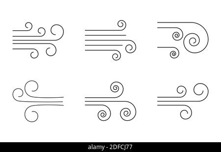 Icone vento impostate. Wave swirl meteo vettore semplice collezione di icone isolato su sfondo bianco Illustrazione Vettoriale